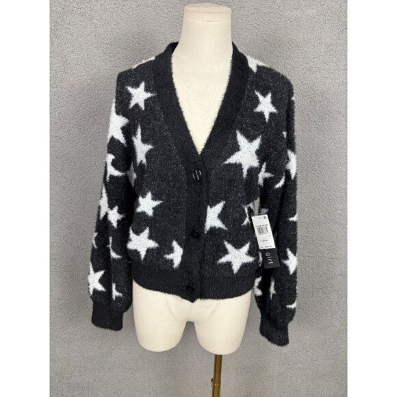 Madden Girl Sweaters - Madden Girl Juniors' Star Print Novelty Eyelash Button-Front Sweater Black S NWT